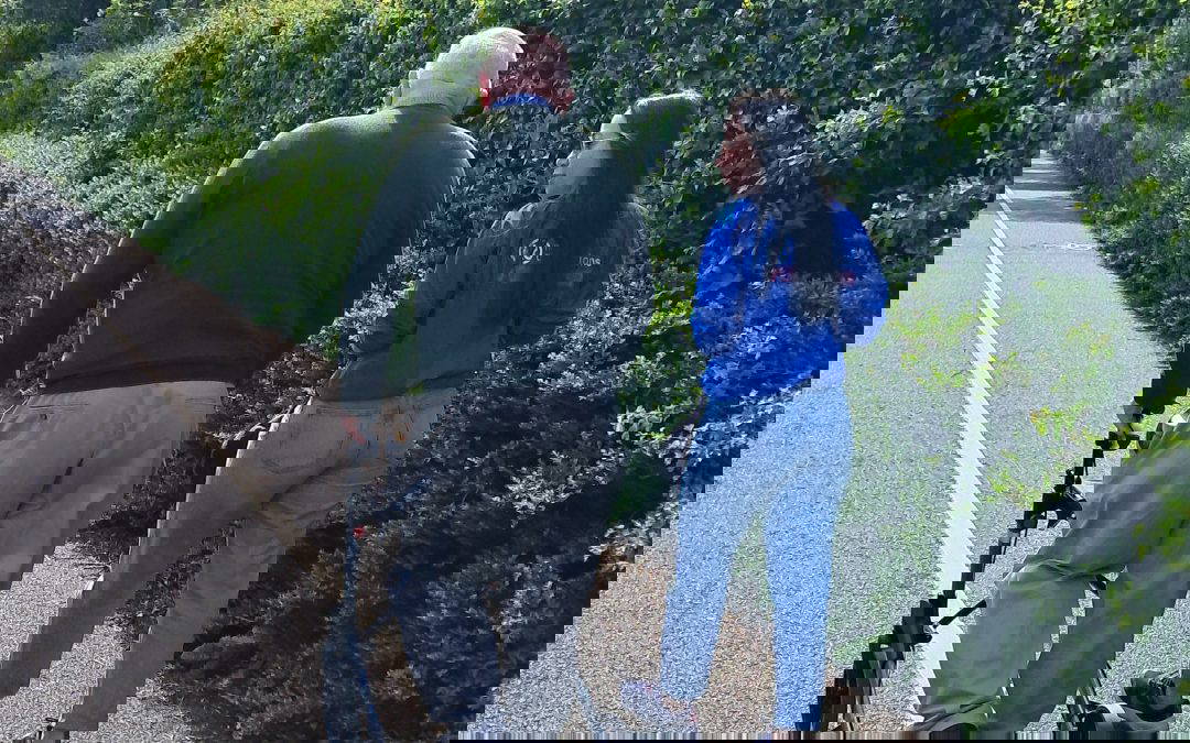 volunteer and older person walking together